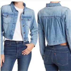 BCBGeneration Denim Cropped Medium Wash Denim Jacket Size Small